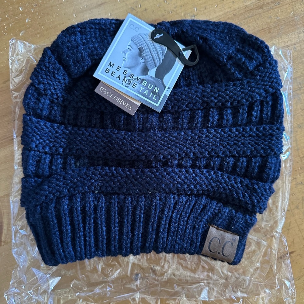 Navy Blue CC beanie ponytail